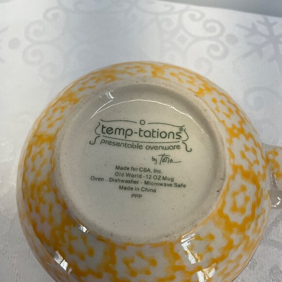 Temptations Old World 12 Oz Mug Set/2 Yellow Floral Design Durable Ceramic - Picture 7 of 7